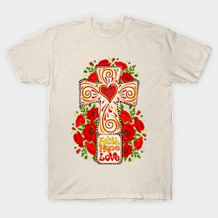 Christian Christ Cross and Flowers T-Shirt